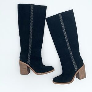 UGG Maeva tall heeled black suede leather boots braided details size 6.5